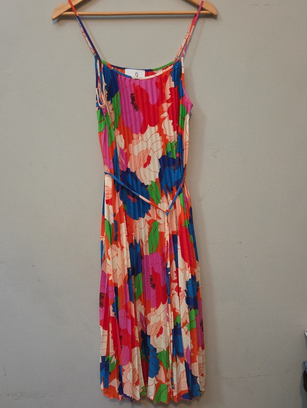Sam Edelman Colorful Floral Pleated Midi Dress in Pink, Blue & Green